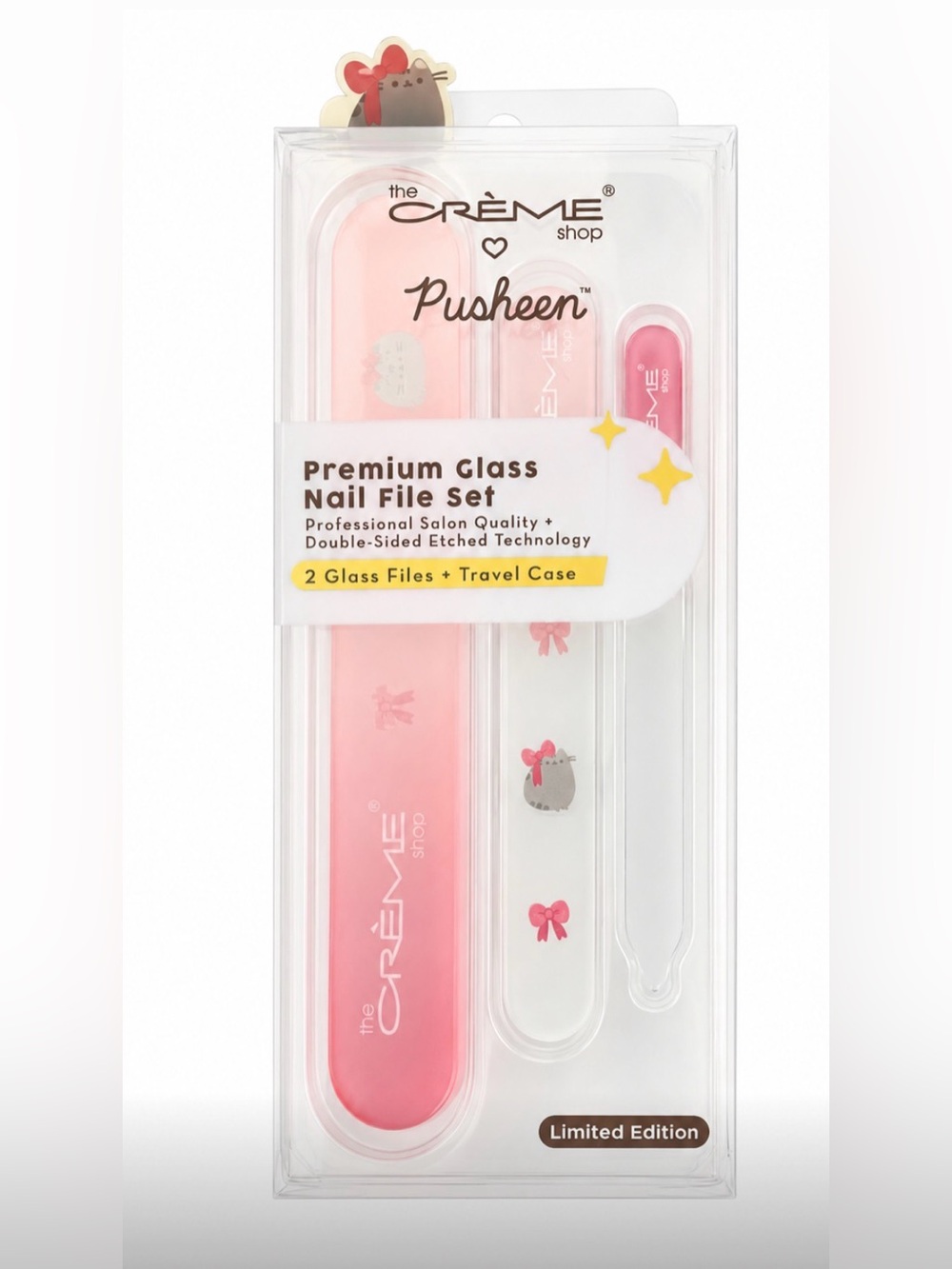 The Crème Shop x Pusheen Premium Glass Nail File Set - Pink & Clear